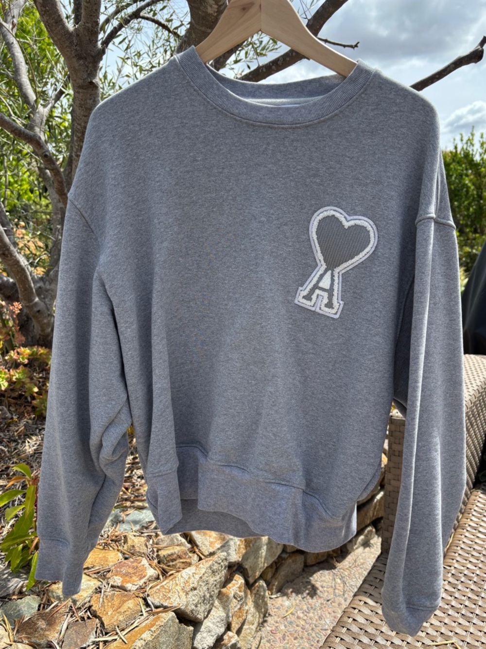 Ami Unisex Light Gray Crewneck Sweatshirt with Heart 'A' Patch